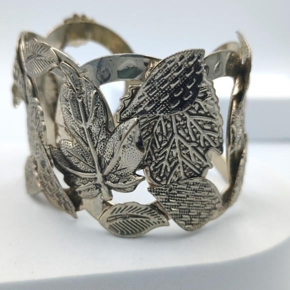 Vintage Jewelry - Vintage signed NR  leaf silver tone cuff